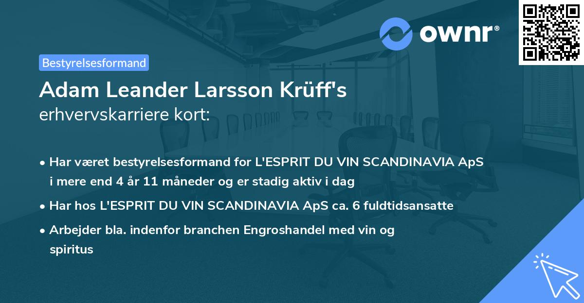 Adam Leander Larsson Krüff's erhvervskarriere kort