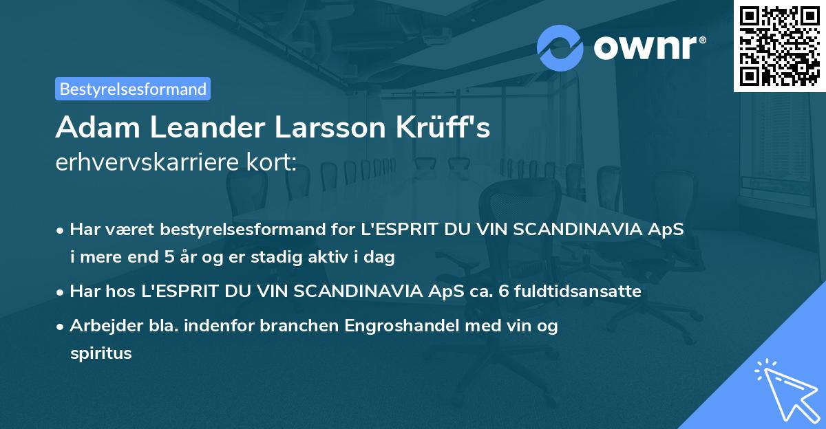 Adam Leander Larsson Krüff's erhvervskarriere kort