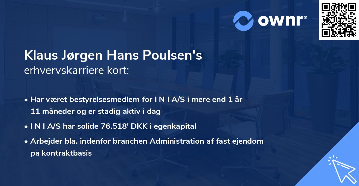 Klaus Jørgen Hans Poulsen's erhvervskarriere kort