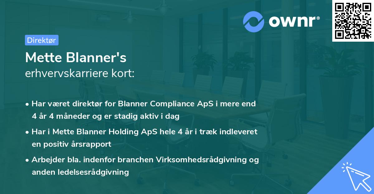 Mette Blanner's erhvervskarriere kort