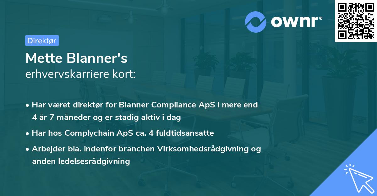 Mette Blanner's erhvervskarriere kort