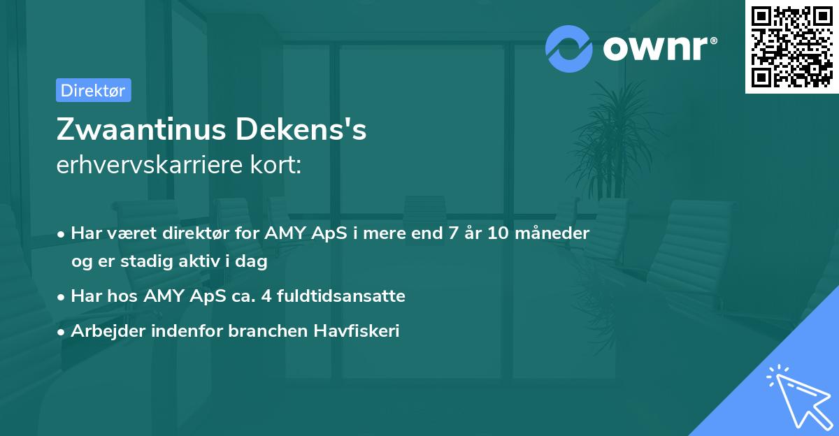 Zwaantinus Dekens's erhvervskarriere kort