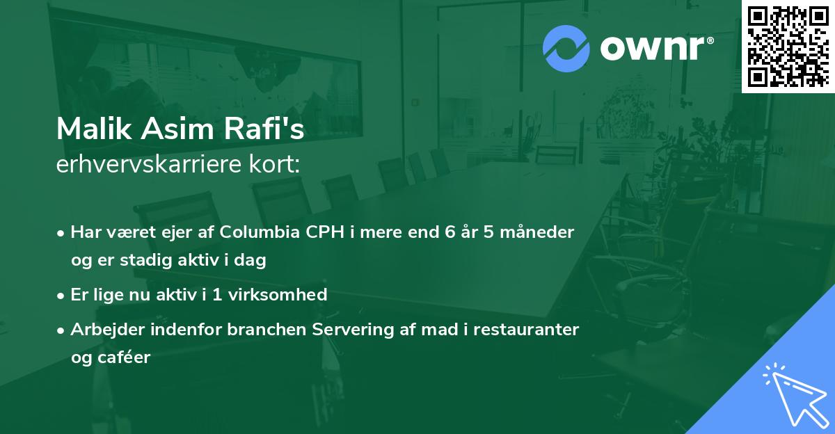 Malik Asim Rafi's erhvervskarriere kort