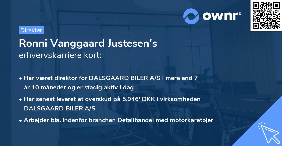 Ronni Vanggaard Justesen's erhvervskarriere kort