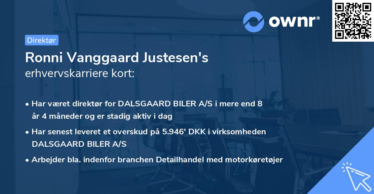 Ronni Vanggaard Justesen's erhvervskarriere kort