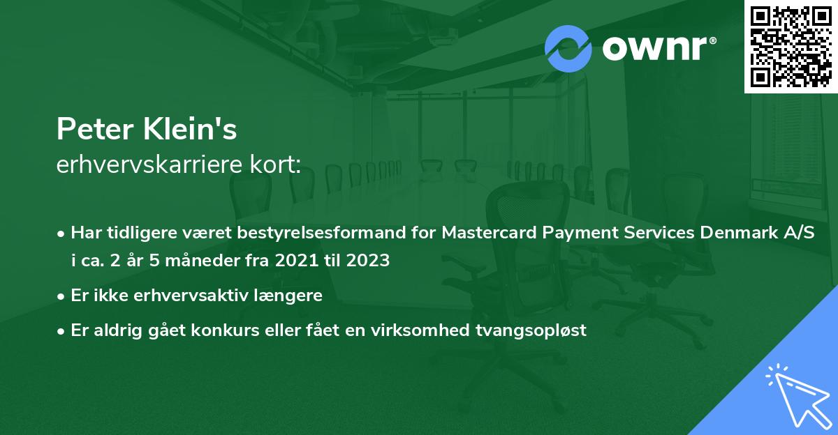 Peter Klein's erhvervskarriere kort