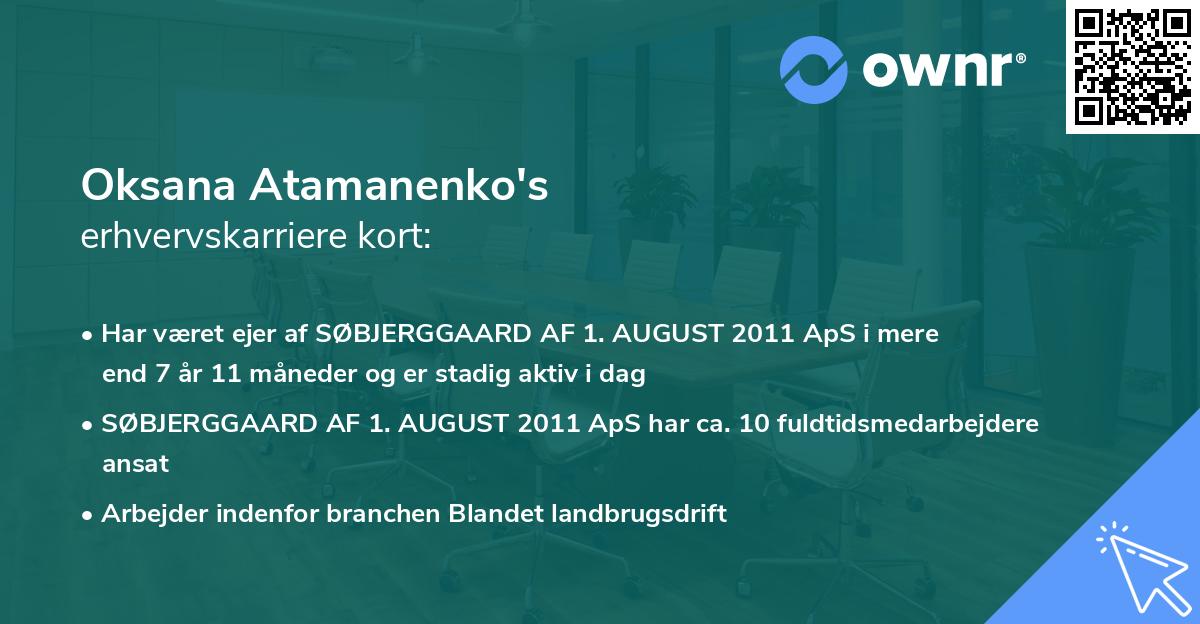 Oksana Atamanenko's erhvervskarriere kort