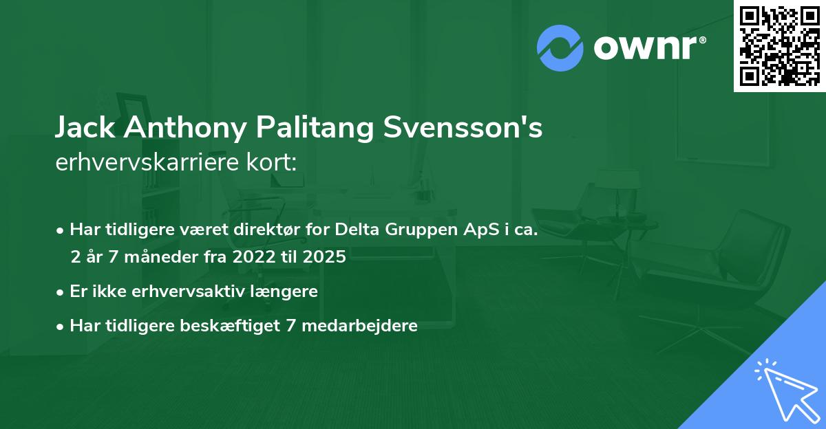 Jack Anthony Palitang Svensson's erhvervskarriere kort