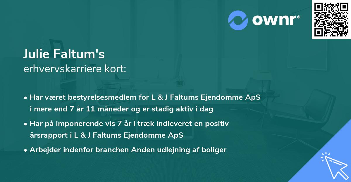 Julie Faltum's erhvervskarriere kort