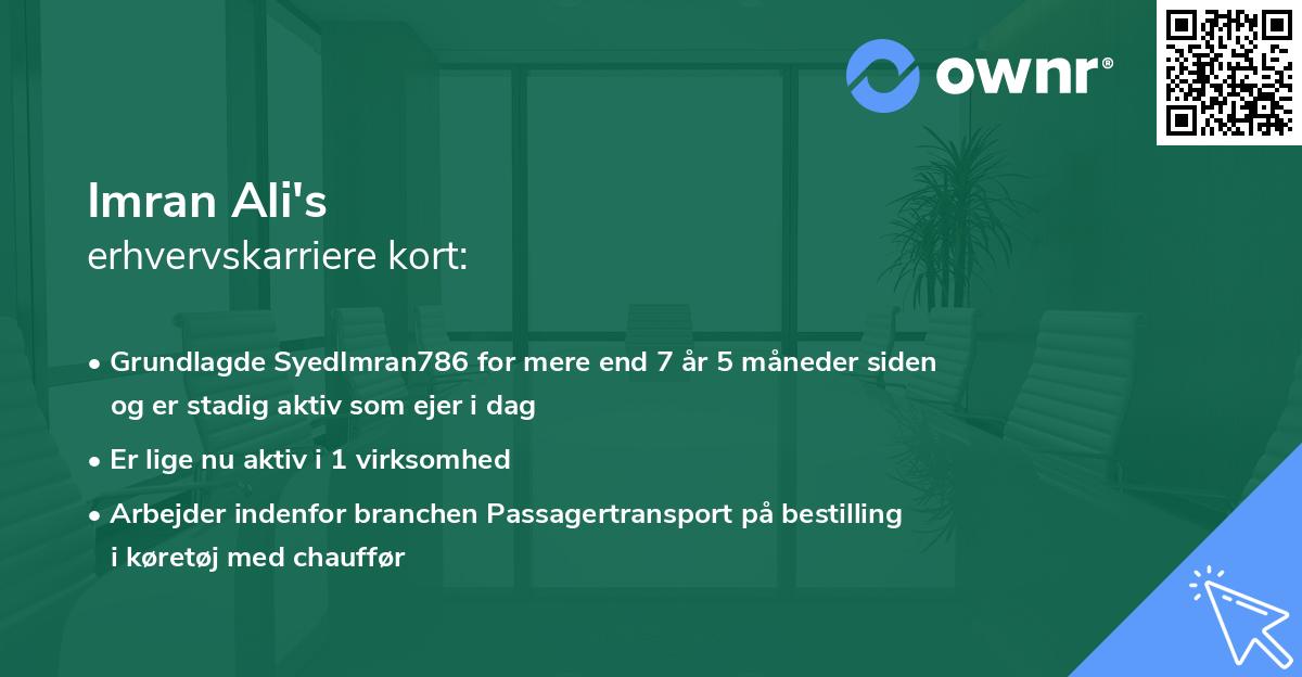 Imran Ali's erhvervskarriere kort