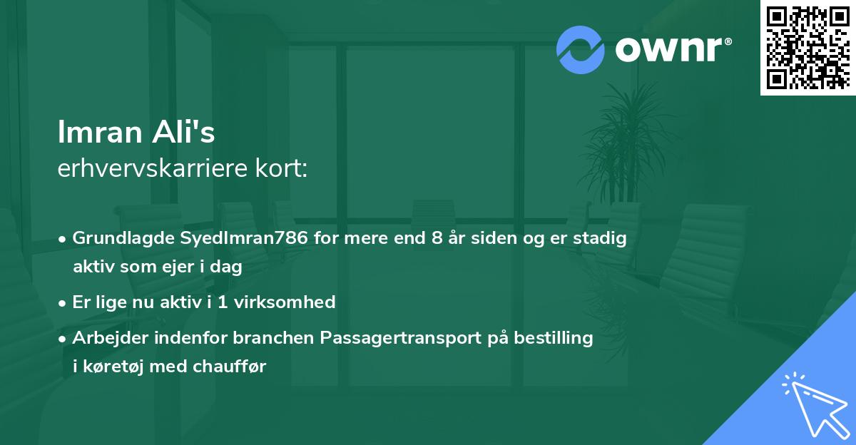 Imran Ali's erhvervskarriere kort