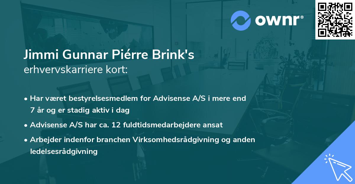 Jimmi Gunnar Piérre Brink's erhvervskarriere kort