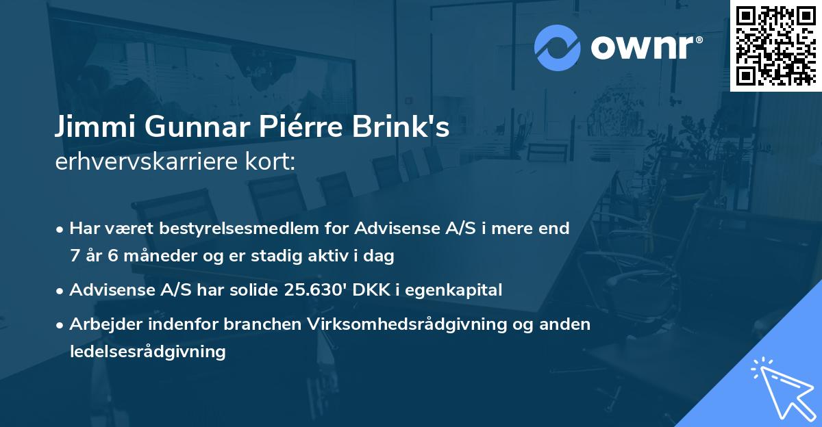 Jimmi Gunnar Piérre Brink's erhvervskarriere kort
