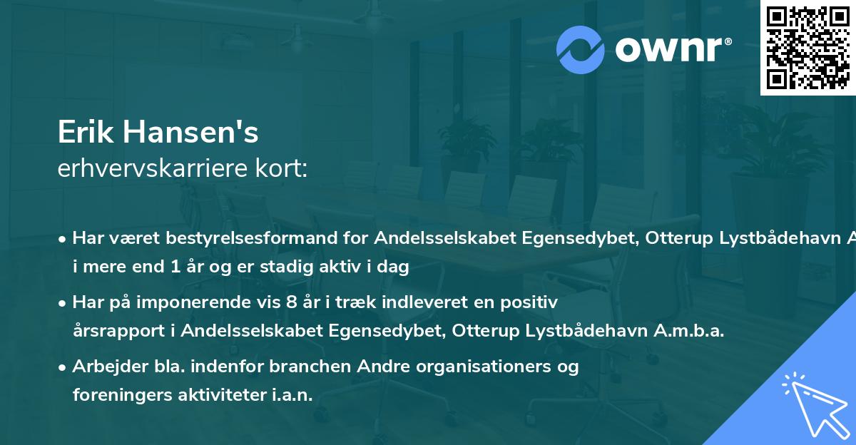 Erik Hansen's erhvervskarriere kort