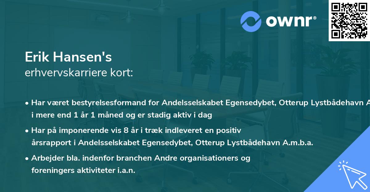 Erik Hansen's erhvervskarriere kort