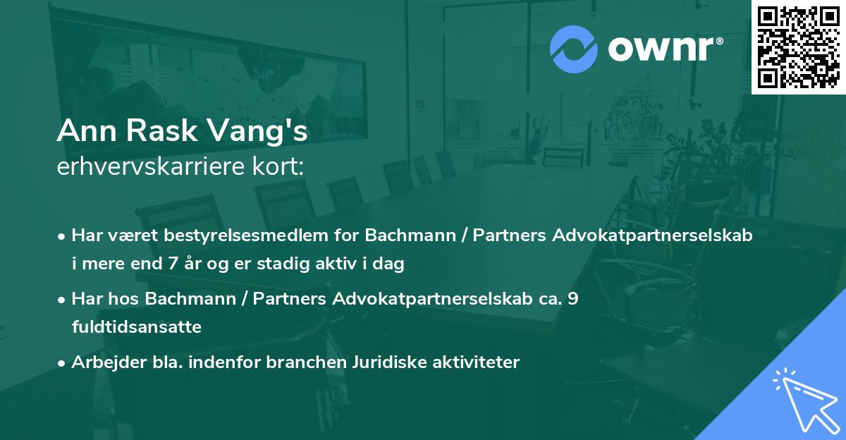 Ann Rask Vang's erhvervskarriere kort