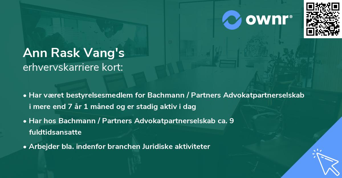 Ann Rask Vang's erhvervskarriere kort