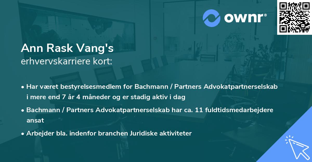 Ann Rask Vang's erhvervskarriere kort