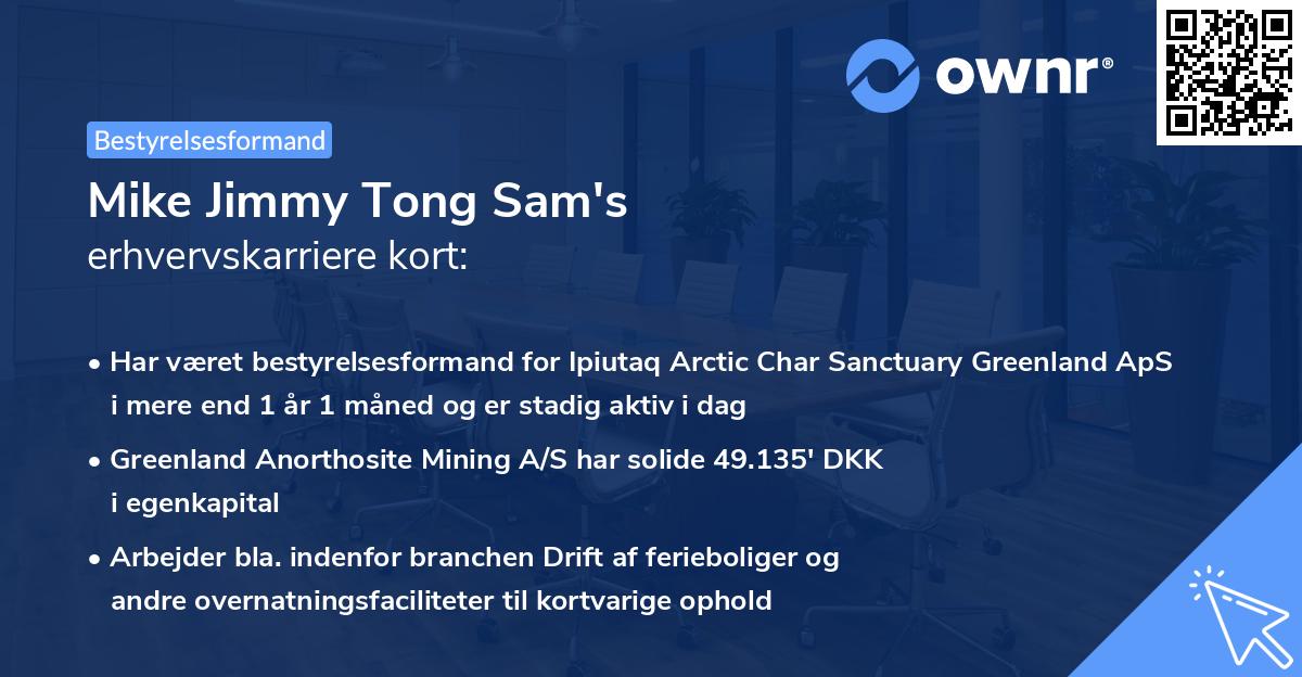 Mike Jimmy Tong Sam's erhvervskarriere kort