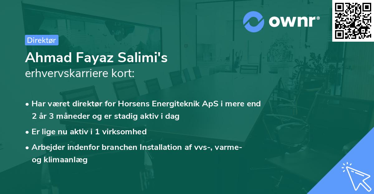 Ahmad Fayaz Salimi's erhvervskarriere kort