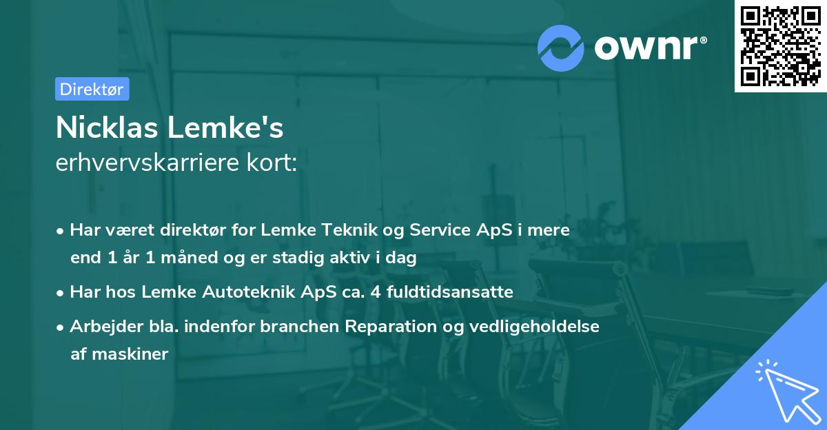 Nicklas Lemke's erhvervskarriere kort