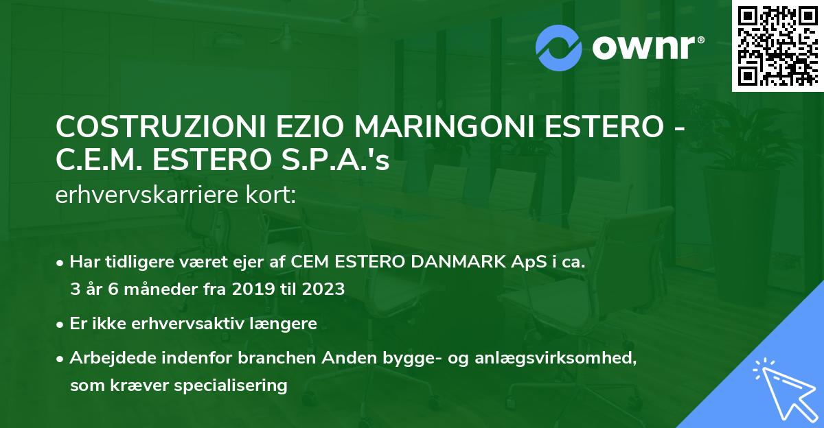 COSTRUZIONI EZIO MARINGONI ESTERO - C.E.M. ESTERO S.P.A.'s erhvervskarriere kort