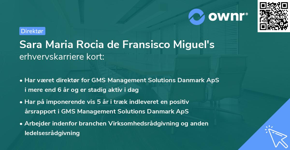 Sara Maria Rocia de Fransisco Miguel's erhvervskarriere kort