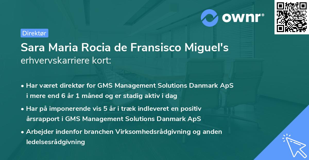 Sara Maria Rocia de Fransisco Miguel's erhvervskarriere kort