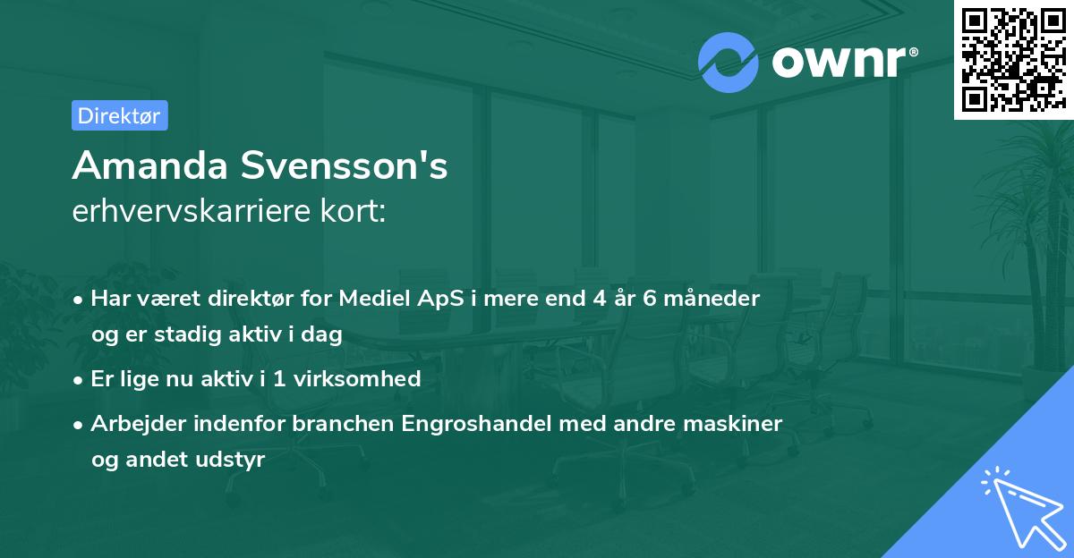 Amanda Svensson's erhvervskarriere kort