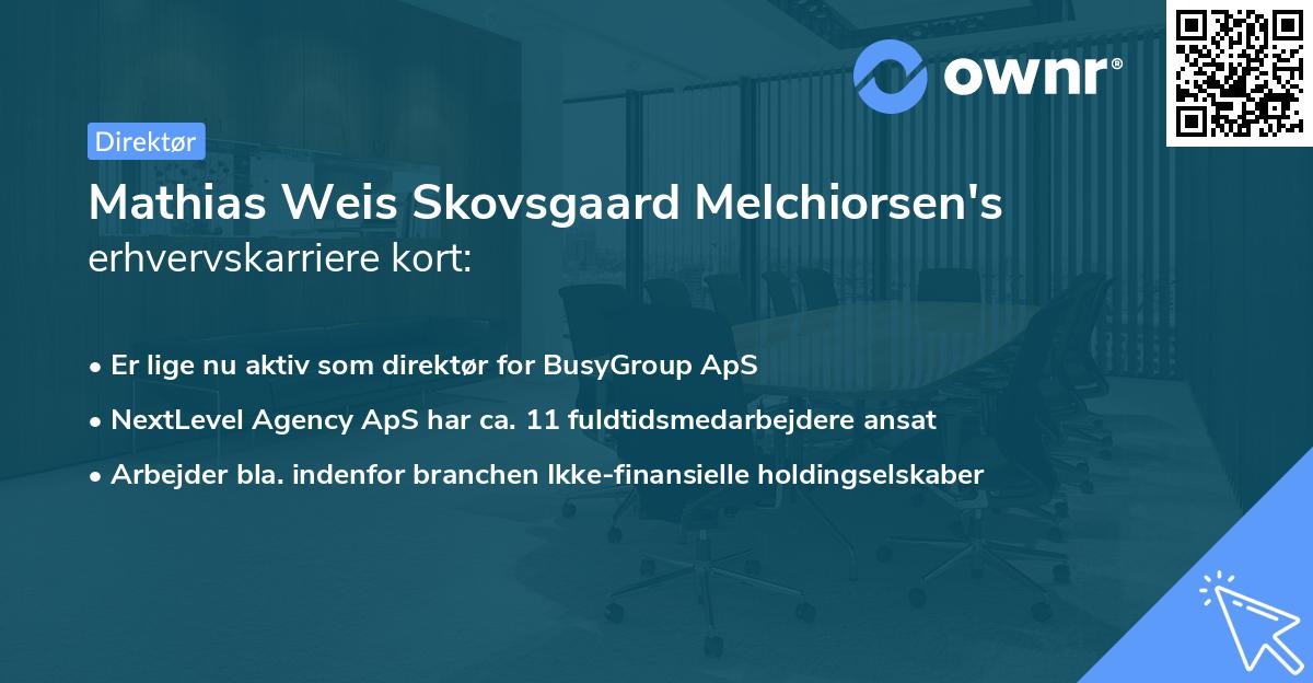 Mathias Weis Skovsgaard Melchiorsen's erhvervskarriere kort