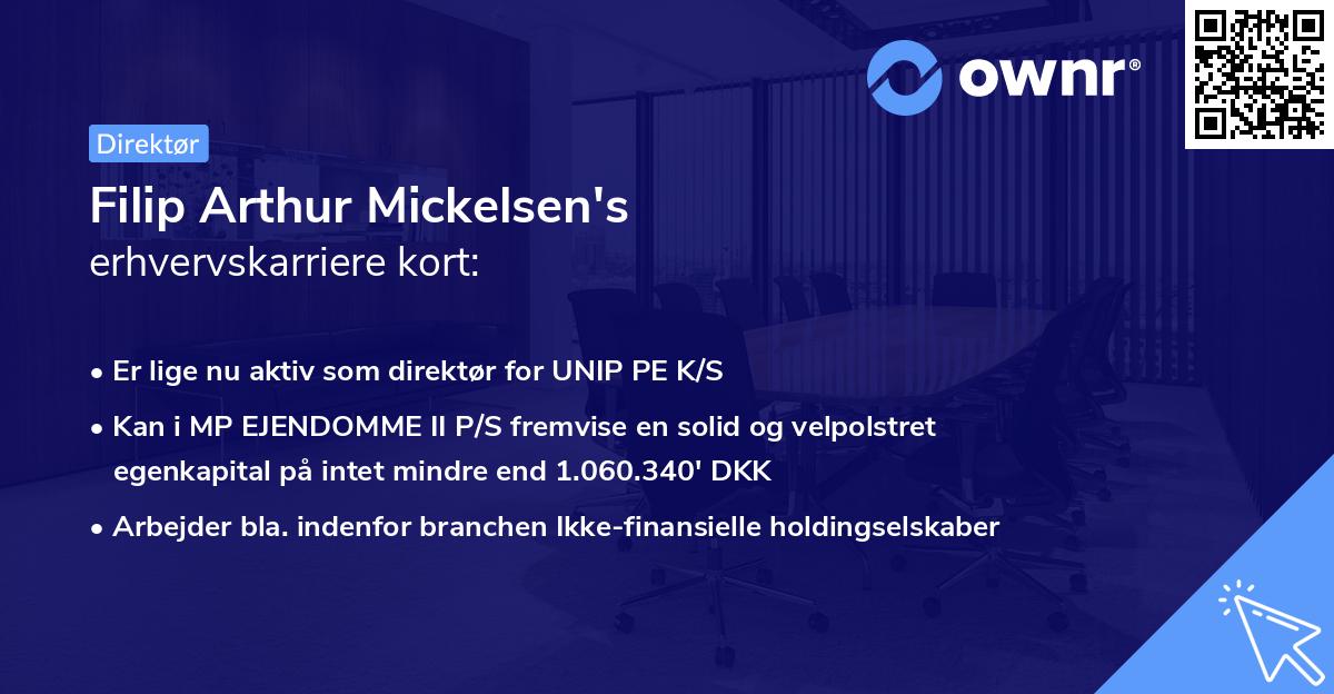Filip Arthur Mickelsen's erhvervskarriere kort