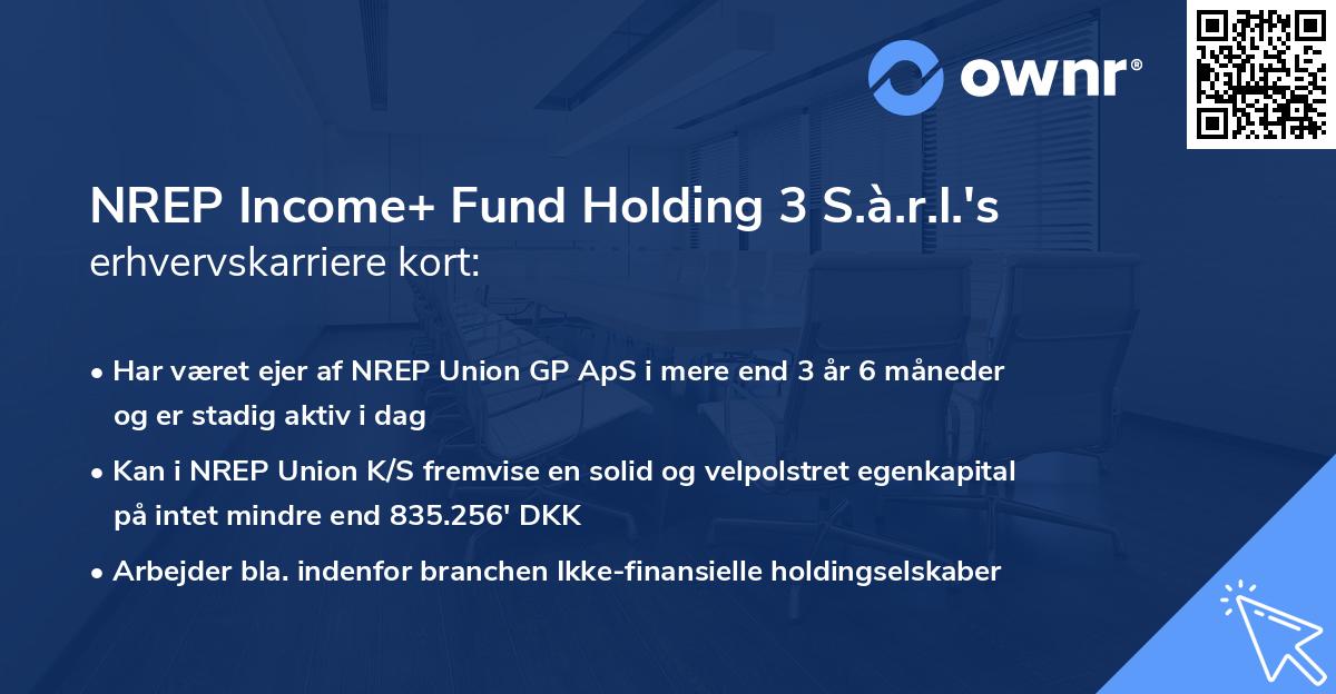 NREP Income+ Fund Holding 3 S.à.r.l.'s erhvervskarriere kort