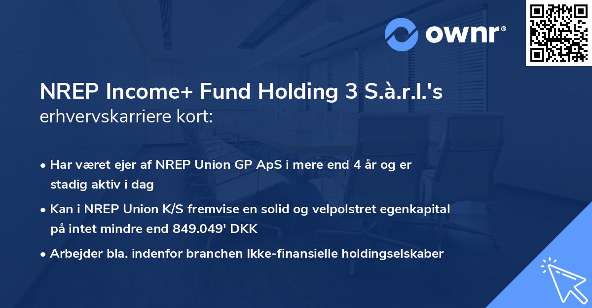 NREP Income+ Fund Holding 3 S.à.r.l.'s erhvervskarriere kort