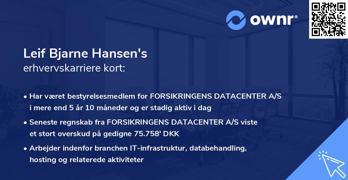 Leif Bjarne Hansen's erhvervskarriere kort