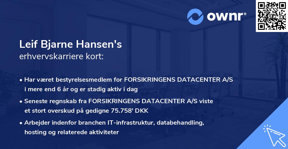 Leif Bjarne Hansen's erhvervskarriere kort