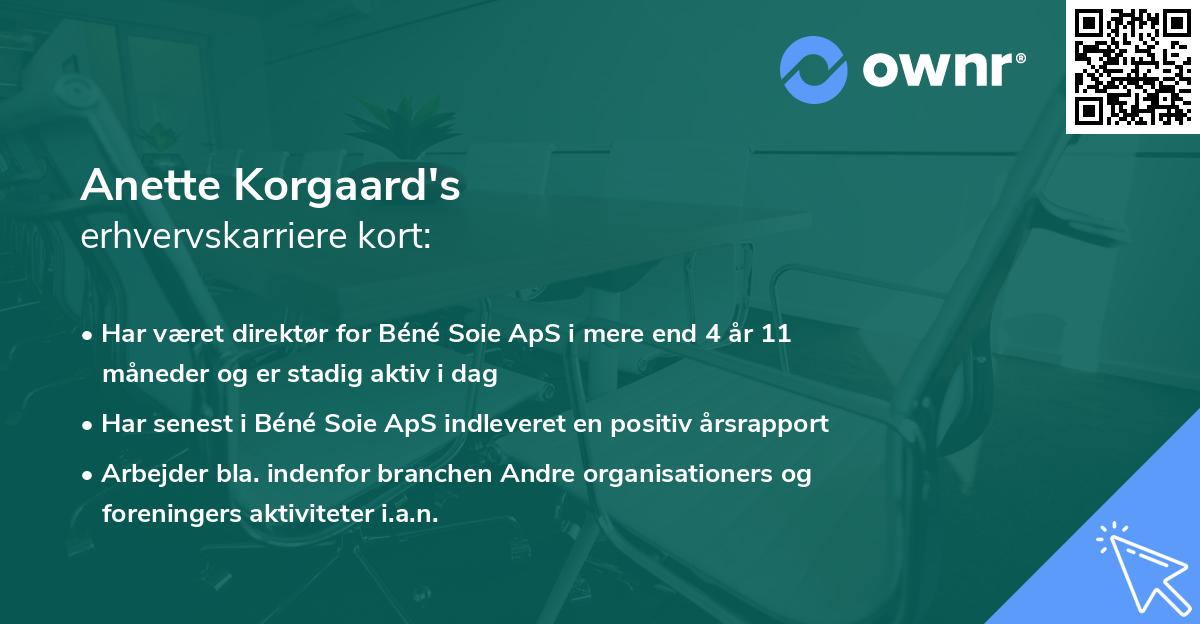 Anette Korgaard's erhvervskarriere kort