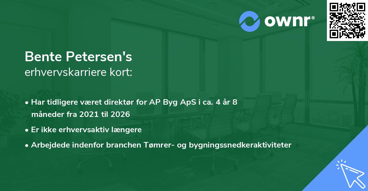 Bente Petersen's erhvervskarriere kort