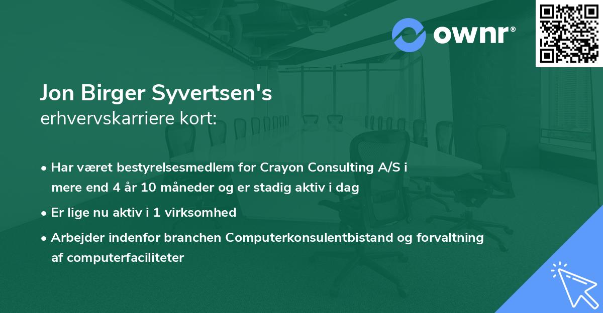 Jon Birger Syvertsen's erhvervskarriere kort
