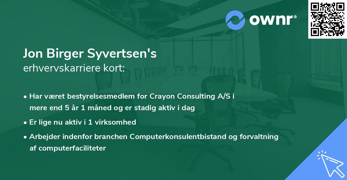 Jon Birger Syvertsen's erhvervskarriere kort