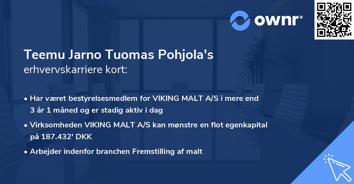 Teemu Jarno Tuomas Pohjola's erhvervskarriere kort
