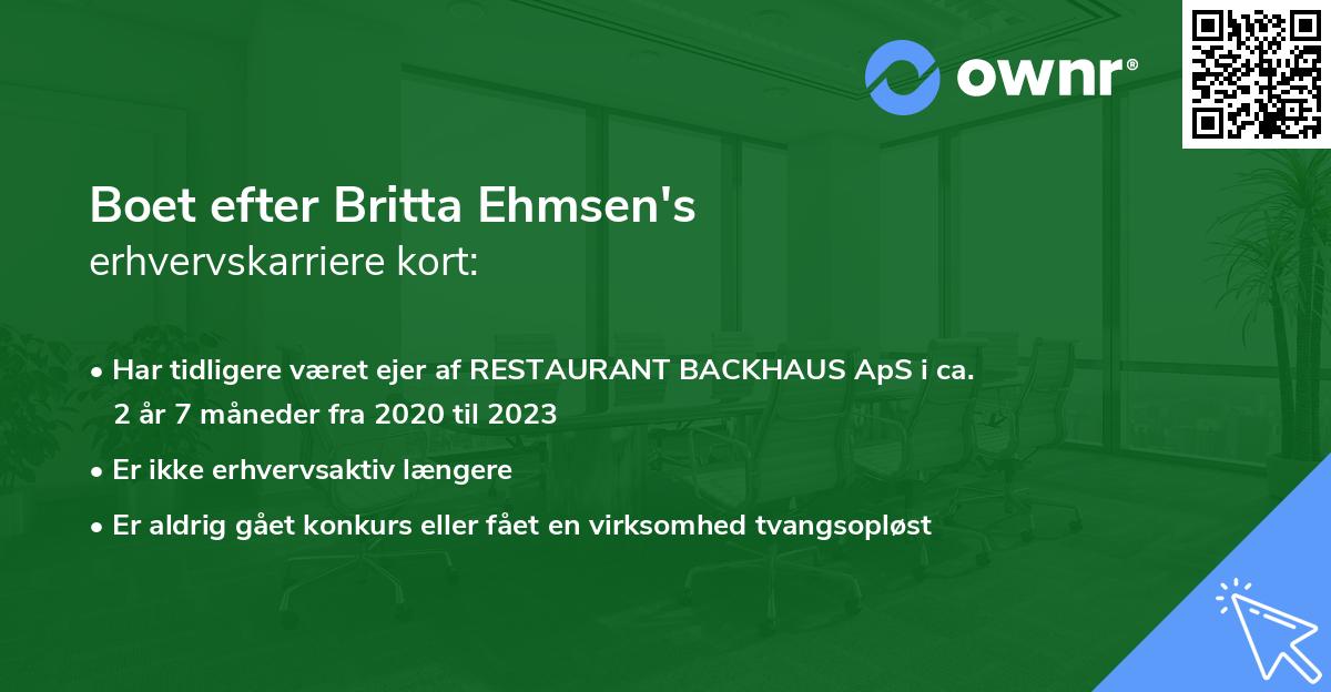 Boet efter Britta Ehmsen's erhvervskarriere kort