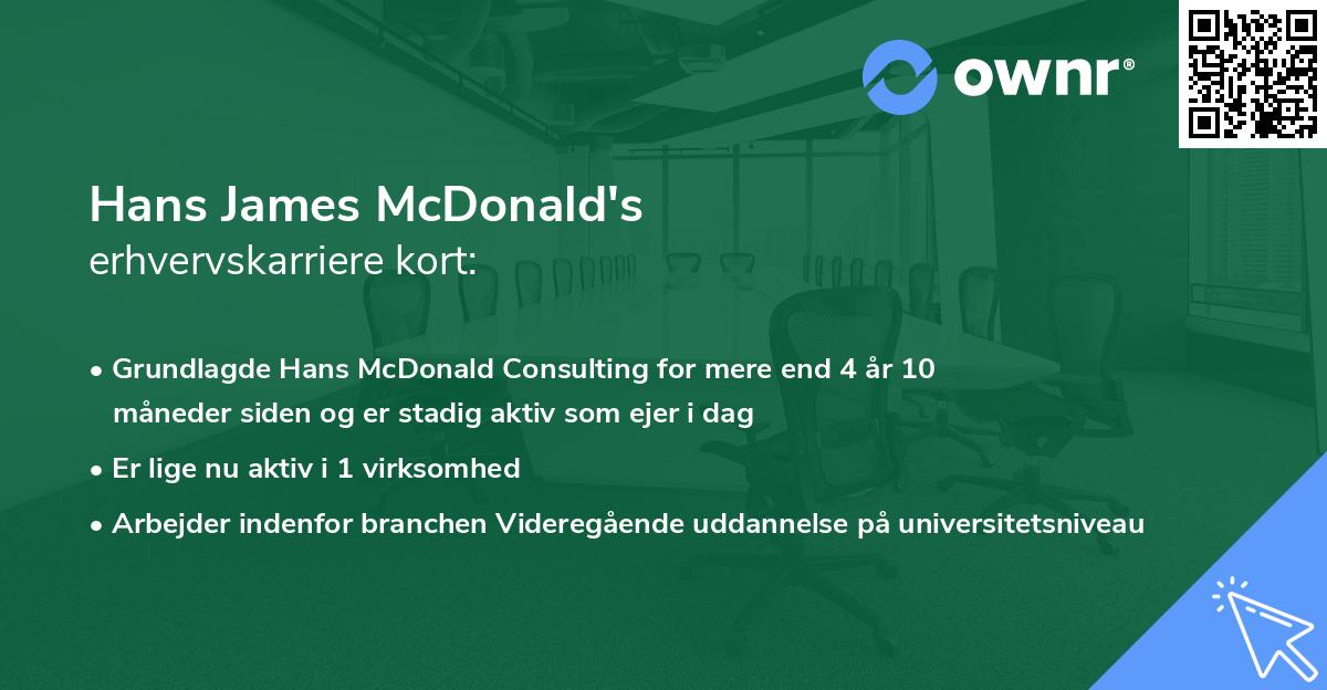 Hans James McDonald's erhvervskarriere kort