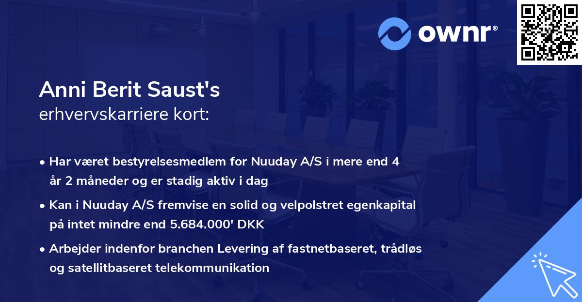 Anni Berit Saust's erhvervskarriere kort
