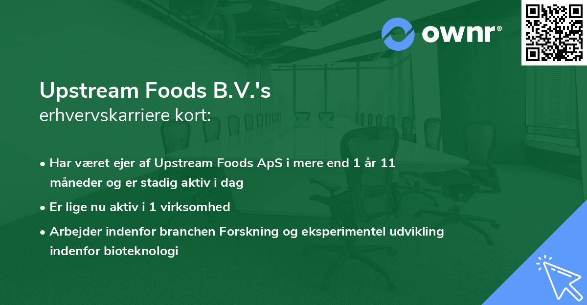 Upstream Foods B.V.'s erhvervskarriere kort