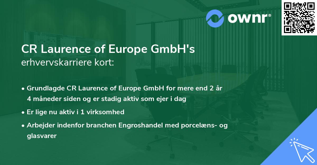 CR Laurence of Europe GmbH's erhvervskarriere kort