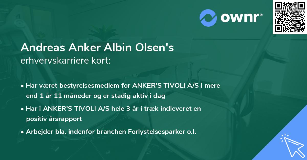 Andreas Anker Albin Olsen's erhvervskarriere kort