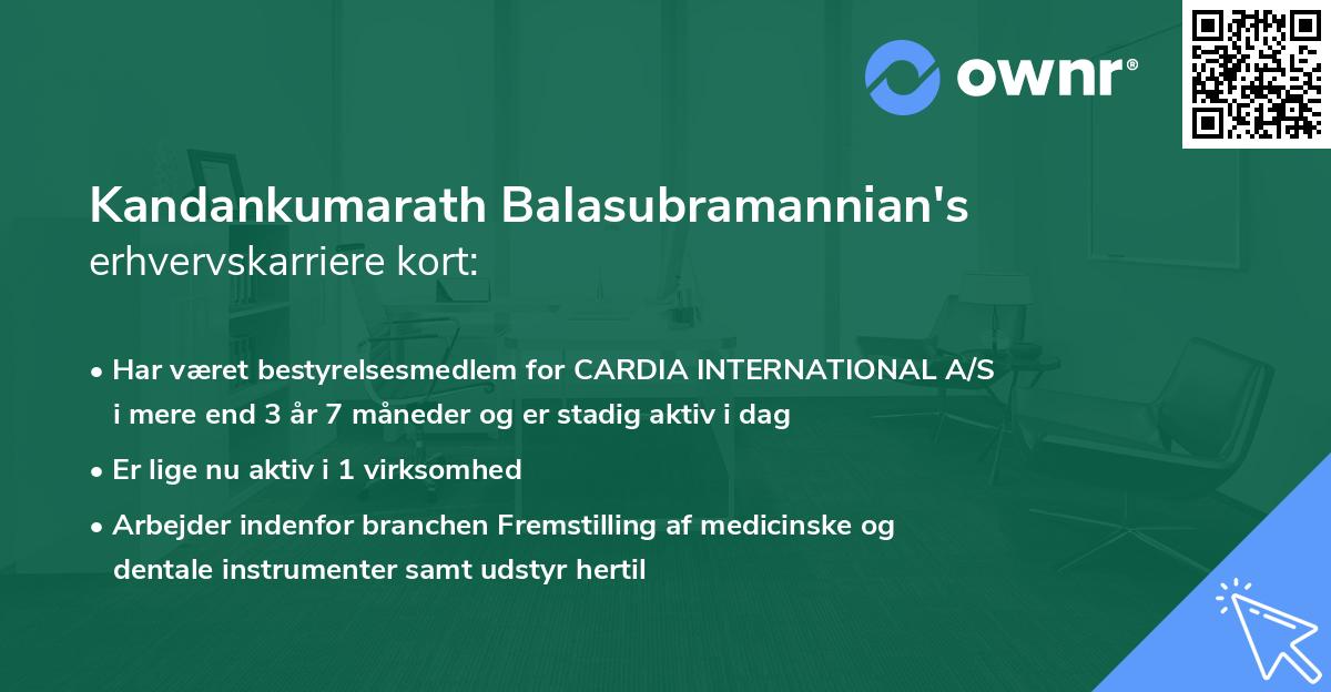 Kandankumarath Balasubramannian's erhvervskarriere kort