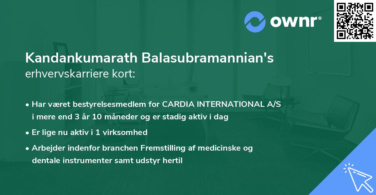 Kandankumarath Balasubramannian's erhvervskarriere kort