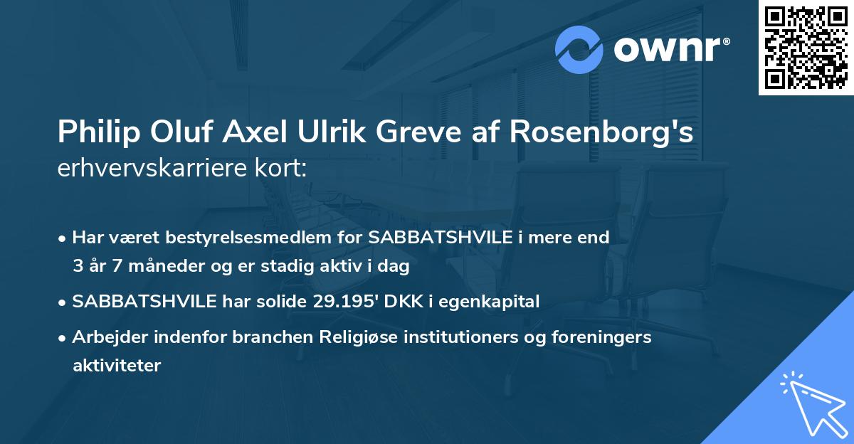 Philip Oluf Axel Ulrik Greve af Rosenborg's erhvervskarriere kort