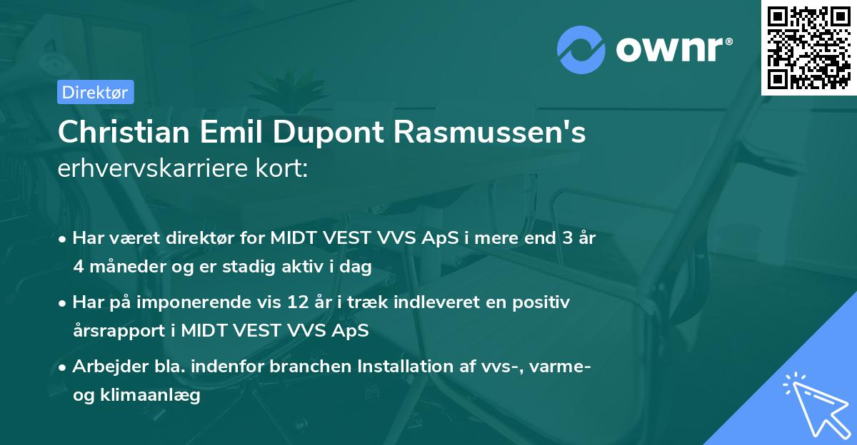 Christian Emil Dupont Rasmussen's erhvervskarriere kort